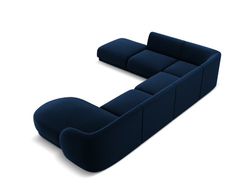 Micadoni Panoramische hoekbank links Miley 6-zits, flueel, koningsblauw - 255x330x70cm