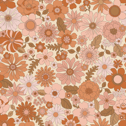 ESTAhome behang retro bloemen terracotta roze en oranje - 53 cm x 10.05 m - 130962 - vtwonen shop