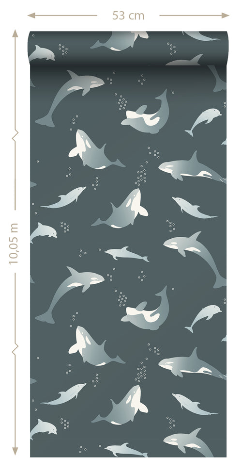 ESTAhome behang walvissen donkerblauw - 50 x 900 cm - 131566 - vtwonen shop