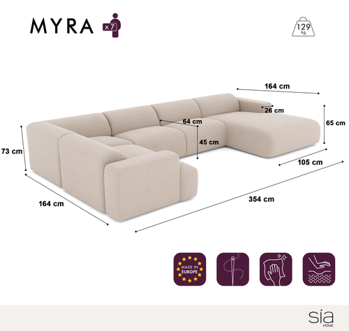 Sia Home - Panoramische bank MYRA - getextureerd fluweel grijs 354cm