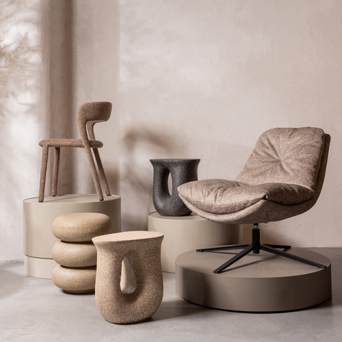 WOOOD draaifauteuil Arve - Bedrukte Stof - Naturel Melange - 86x82x87