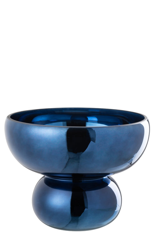 J-Line windlicht Op Voet Afgerond - glas - blauw -  Ø 23 cm