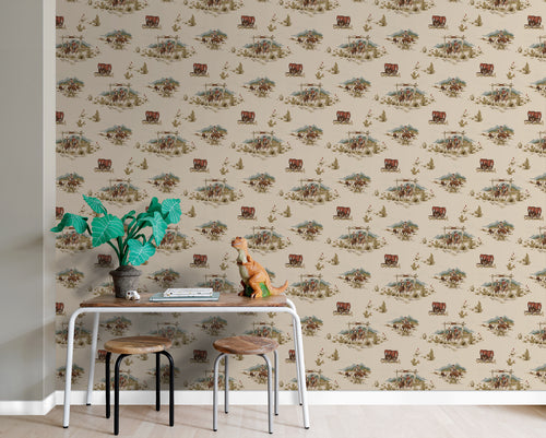 ESTAhome behang cowboys donker beige, blauw en groen - 50 x 900 cm - 131411 - vtwonen shop