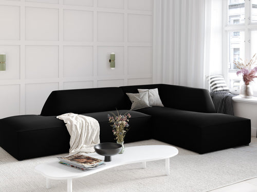 Micadoni rechter hoekbank Ruby 4-zits, flueel, zwart - 180x273x69cm