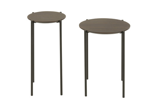 J-Line bijzettafel Rond - hout/metaal - donkerbruin - set van 2