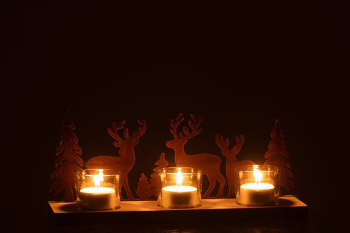 J-Line theelichthouder 3 stukken rendieren/bomen - metaal/hout - bruin - vtwonen shop