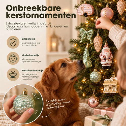 Mica Decorations Kerstboomornamenten JOY 26 stuks - Onbreekbare Kerstballen en Figuren - Set Kerstversiering in Roze, Champagne en Lichtgroen -