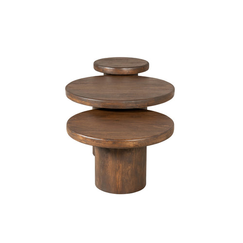 StarFurn Salontafel Maya - Rond Bruin Hout - Set van 3 - 70x70x45cm