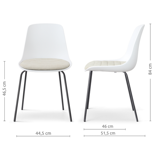 Nolon Nora-Liv eetkamerstoel wit met naturelbeige zitkussen - zwart onderstel