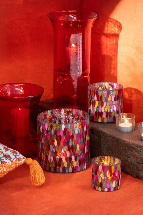 J-Line kaarshouder Bord - glas/metaal - rood - 3 stuks