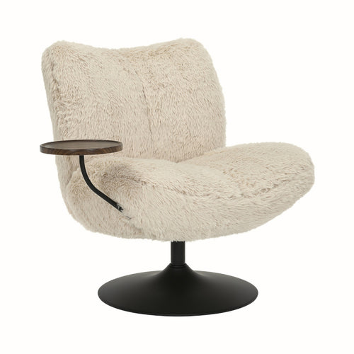 DÉJA Living Draaifauteuil Morten - Taupe Fluffy/Zwart - Incl. Tafeltje - vtwonen shop