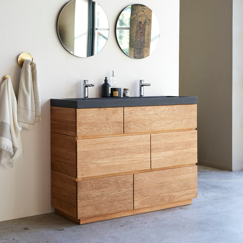 Tikamoon Massief eikenhouten en lavastenen badkamermeubel 120 cm - Naturel