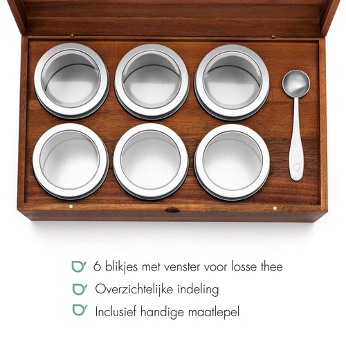 Bredemeijer - Theedoos + 6 ronde blikjes + lepel acacia - vtwonen shop