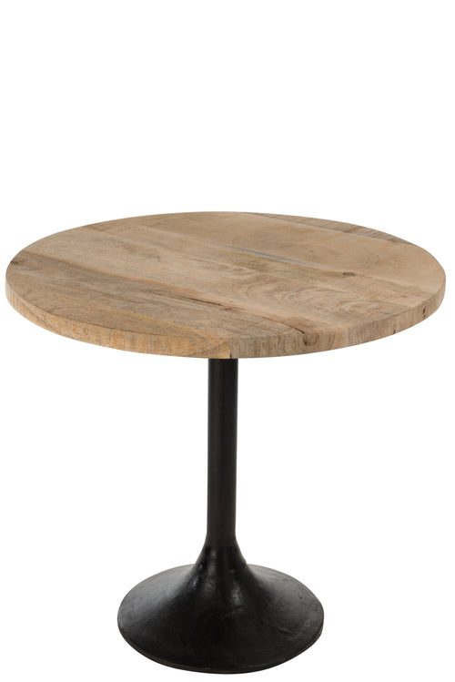J-Line bartafel Rond - hout/metaal - naturel/zwart