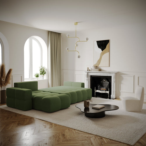 Sia Home - Linkshoekbank met slaapfunctie GABRIEL - kruisbinding olijfgroen 286cm