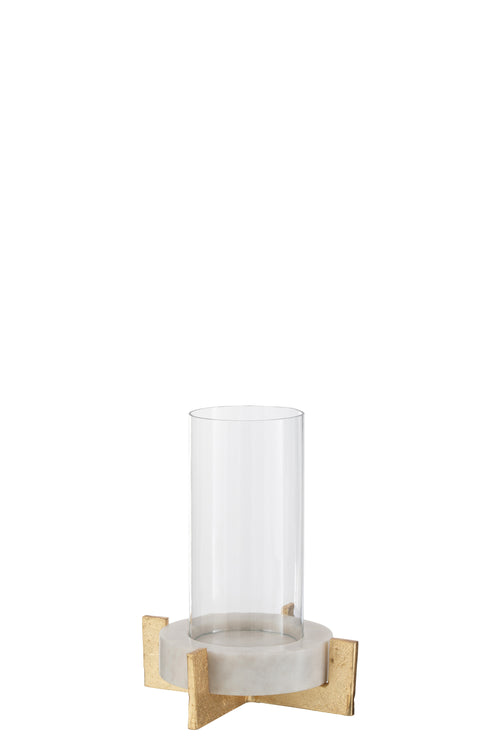 J-Line windlicht Voet - marmer/metaal - grijs/champagne - small