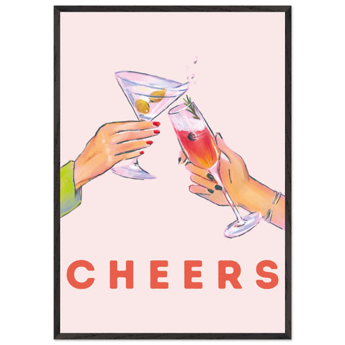 Artfulprints Poster met Lijst Cheers with cocktails   - 70x100 cm - Roze