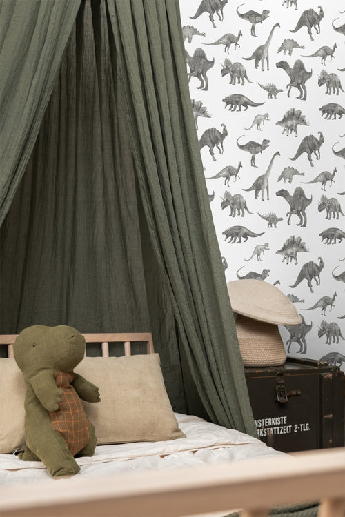 ESTAhome behang dinosaurussen grijs - 50 x 900 cm - 131203