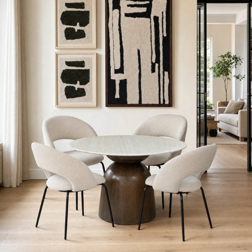 Giga Meubel Eettafel Yuka - Rond Naturel Marmer - 120x120x76cm