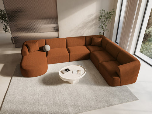 Cosmopolitan Design Modulaire panoramische hoekbank rechts Campi 7-zits, structurele stof baksteen - 255x330x70cm