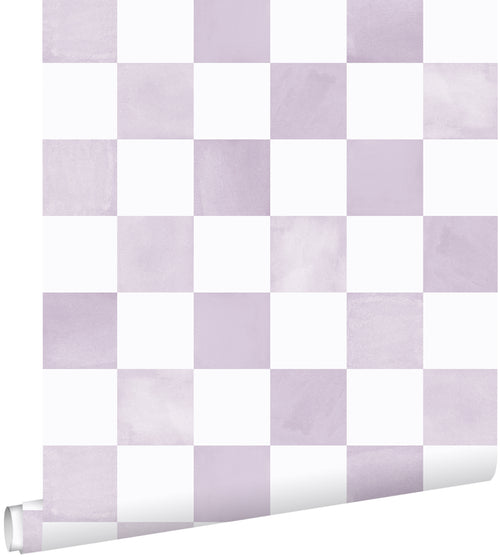 ESTAhome behang geblokt motief lila paars en wit - 53 cm x 10.05 m - 131287 - vtwonen shop