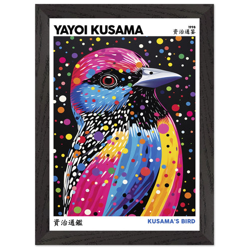 Artfulprints Poster met Lijst Yayoi Kusama - Kusama's bird   - A4 21x29.7 cm - Meerkleurig