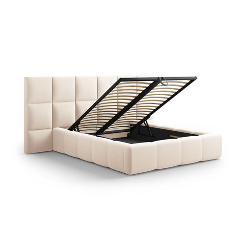 Cosmopolitan Design - Opbergbed met dubbel hoofdbord Livigno 200x160cm flueel lichtbeige - 230x250x125cm