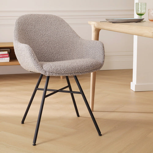 Nolon Noa-Mae Eetkamerstoelen Set van 2 - Bouclé Taupe - Zwarte Poten - vtwonen shop