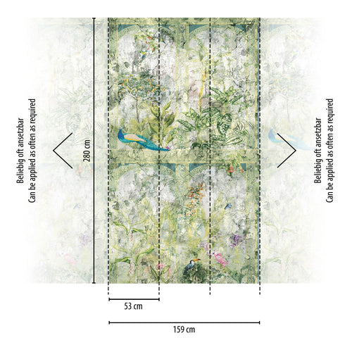 Livingwalls fotobehang tropische bladeren groen, blauw en grijs - 159 x 280 cm - AS-393321