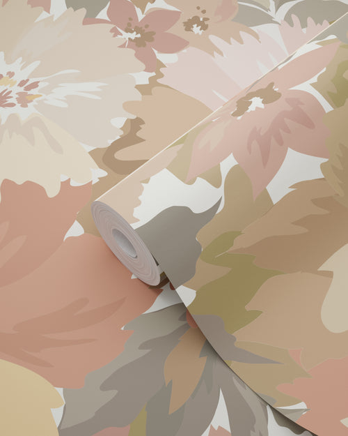 ESTAhome behang bloemen licht terracotta en terracotta roze - 50 x 900 cm - 131264 - vtwonen shop