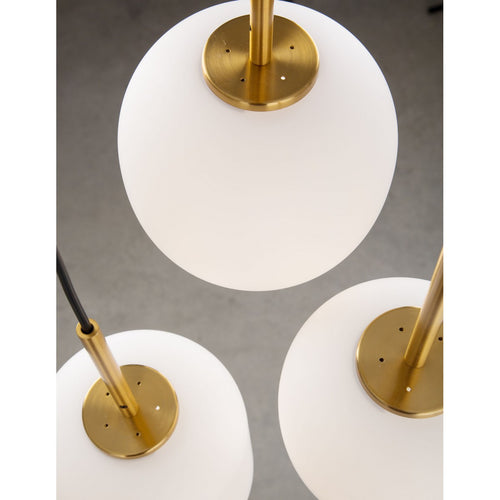 Merano Cornwall 3 Lichts Cluster Pendel Plafondlamp Opaal Glas Antiek Messing Metaal Zwart Stof Draad LED E14