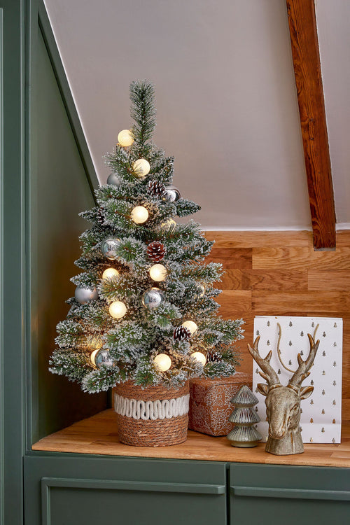 Black Box Trees Kaprun Kerstboom in Pot - Groen Frosted Zilver Warm Wit - op Batterij en met Timerfunctie - Hoogte 90cm