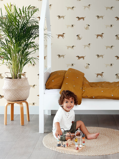 ESTAhome behang honden wit en beige - 50 x 900 cm - 131378