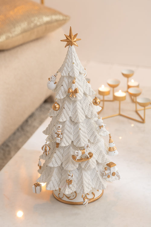 J-Line decoratie Kerstboom ornamenten - polyresin - wit/goud - large - vtwonen shop