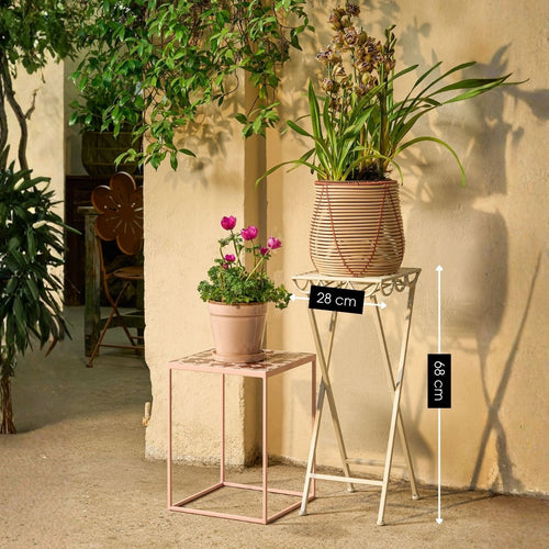 Mica Decorations Rosalie Planttafel voor Buiten - Plantenstandaard voor Kamerplanten 68 x 28cm - Inklapbaar - IJzer - Offwhite