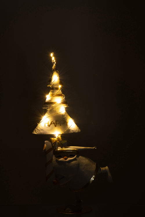 J-Line figuur Kerstman Boom - ijzer - goud/wit - small - LED lichtjes - vtwonen shop