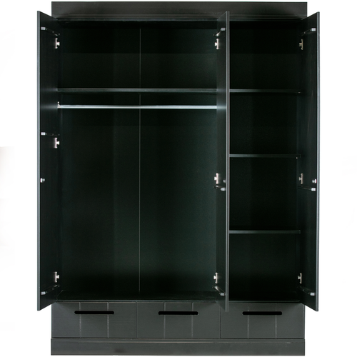 WOOOD kledingkast 3-deurs met lade Connect - Grenen - Zwart - 195x140x53 - vtwonen shop