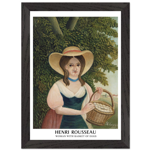 Artfulprints Poster met Lijst Henri Rousseau - Woman with basket of eggs   - A4 21x29.7 cm - Donkergroen