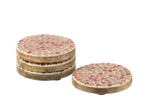 J-Line onderzetter Hart Mozaiek - hout - roze - set van 4 - vtwonen shop