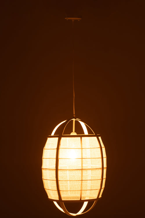 J-Line hanglamp Ion - linnen/bamboe - wit - small