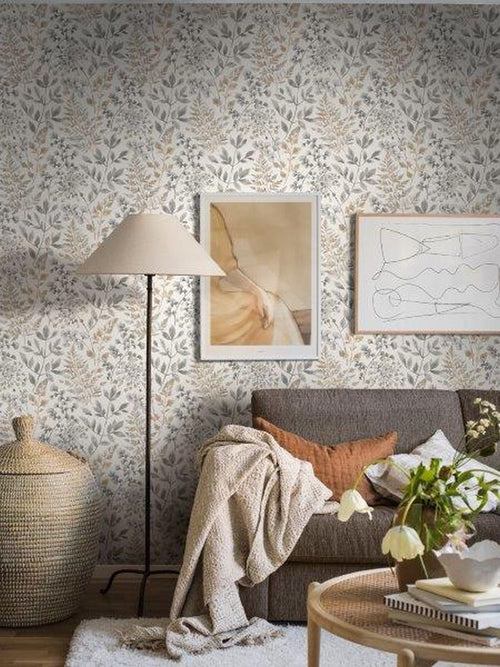 Borastapeter behang bladeren grijs en beige - 53 cm x 11.2 m - 660120