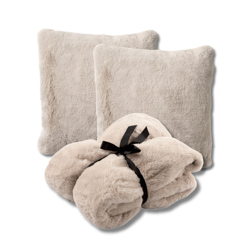 Dutch Decor - VOORDEELSET - 3-delig - Zaya & Lize - 2 sierkussens 45x45 cm, 1 plaid 140x180 cm - beige - vtwonen shop