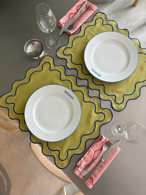 Kulu Club placemats Wavy - linnenmix - groen - set van 2 - vtwonen shop