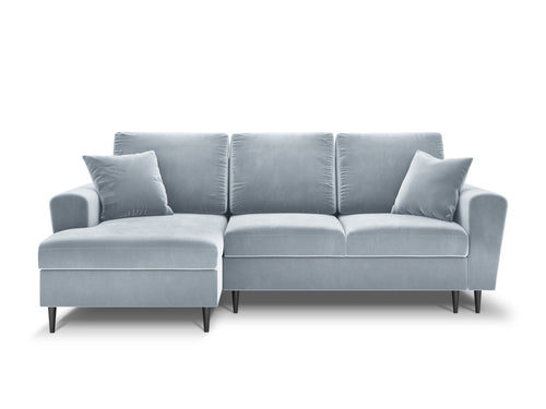 Cosmopolitan Design Uitklapbare hoekbank links met opbergdoos Kyoto 4-zits, flueel, lichtblauw - 145x241x88cm