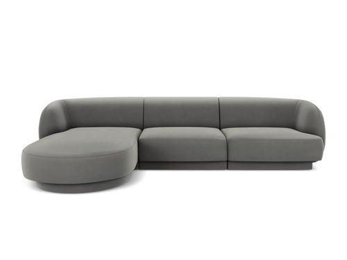 Micadoni linker hoekbank Miley 4-zits, flueel, lichtgrijs - 156x255x70cm
