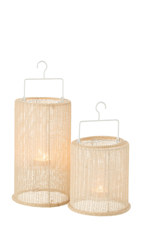 J-Line lantaarn Cilinder - metaal/polyester - beige - large - vtwonen shop