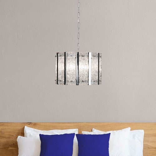 Searchlight ALEXANDRA - Hanglamp van 5 lichts satijnzilver met Aquatex-glas en metalen staven