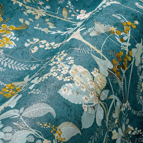 A.S. Création behang bloemen petrolblauw, blauw, geel en groen - 53 cm x 10.05 m - AS-388253 - vtwonen shop
