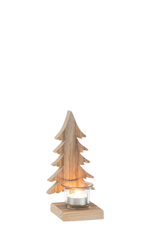 J-Line kaarshouder Kerstboom - hout - bruin - 2 stuks