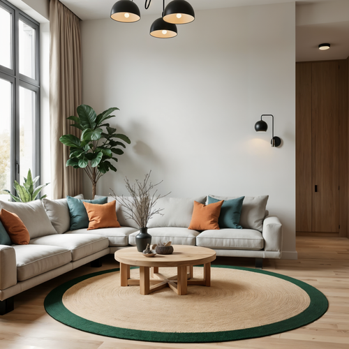 Mrcarpet Rond jute vloerkleed naturel/Groen met rand 240cm - vtwonen shop